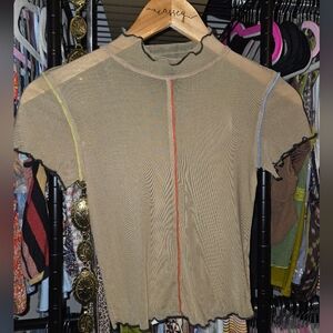 Urban Outfitters Multicolor Mesh Stitch Trim Tee